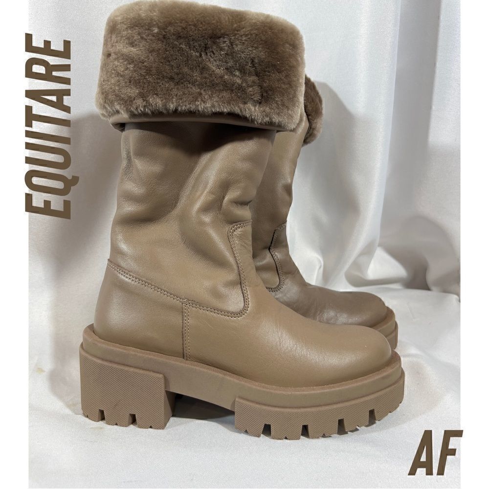 FREE PEOPLE BY EQUITARE KAREN NAPA MOUTON BOOTS TAUPE NEW SIZE 36